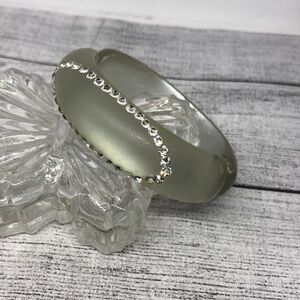 Vintage frosted lucite clamper bracelet glam, rhinestone, small wrist 6-6.5